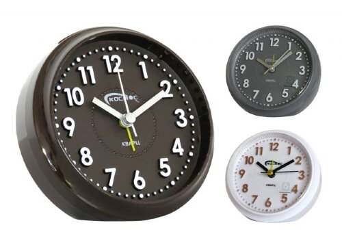 905-3 MIX-3 цвета (бел., сер., кор.), (в уп.60шт.) [01102684] 905-3 MIX-3 цвета (бел., сер., кор.), (в уп.60шт.) Будильник Космос. Материал корпуса: пластик. Механизм: кварцевый с плавным ходом. Питание: батарейка АА (в комплект не входит). Особенность: подсветка, нарастающий звук сигнала. Размер: 105х105х45 мм.