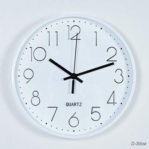 719896 (в уп.30шт.) - Часы настенные D=30см, белые [01110507] 719896 (в уп.30шт.) - Часы настенные D=30см, белые / Y6054YT16 /, материал: пластик, стекло.