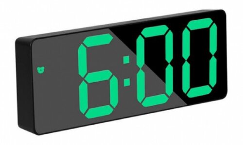 0712X черн-зел 4BL (в кор.1шт.) - Зеркальные свето [01105152] 0712X черн-зел 4BL (в кор.1шт.) - Зеркальные светодиодные часы. С показаниями времени, даты и температуры, которые переключаются через каждые 15 секунд поочередно. Материал корпуса: пластик.  Материал экрана: акрил зеркальный. Габаритные размеры (ВхШхГ): 6,0 х 16,0 х 2,5 см. Питание: от любого источника с USB (кабель USB в комплекте), от сети 220 В через адаптер