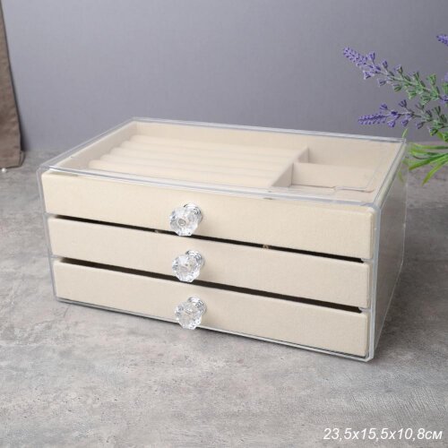 753721 (в уп.30шт.) - Шкатулка акриловая 3-х слойн [01111578] 753721 (в уп.30шт.) - Шкатулка акриловая 3-х слойная бежевая 23,5х15,5х10,8см.    /XY2844-D/, материал: пластик.