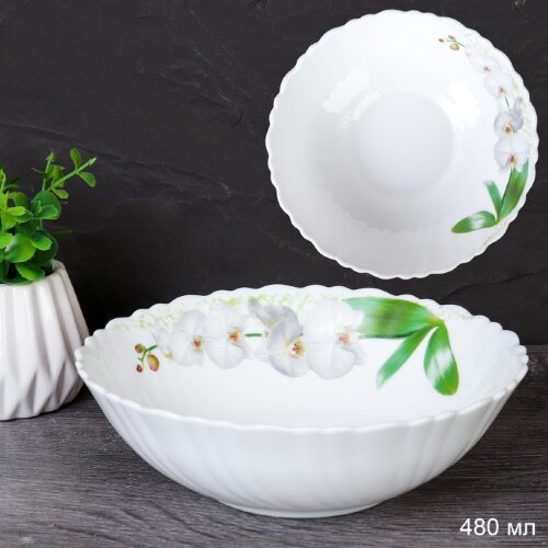 744071 (в уп.6шт.) - Тарелка глубокая суповая 480м [01108868] 744071 (в уп.6шт.) - Тарелка глубокая суповая 480мл, 152мм, набор 6шт. /O302006CE BB408-1/ Белая орхидея, материал: стеклокерамика.