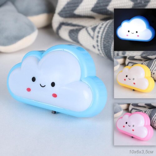 729994 (в уп.120шт.) - Светильник ночник в розетку [01110145] 729994 (в уп.120шт.) - Светильник ночник в розетку Облако, размер: 10х6х3,5см. / CW415-83 /, материал: пластик.