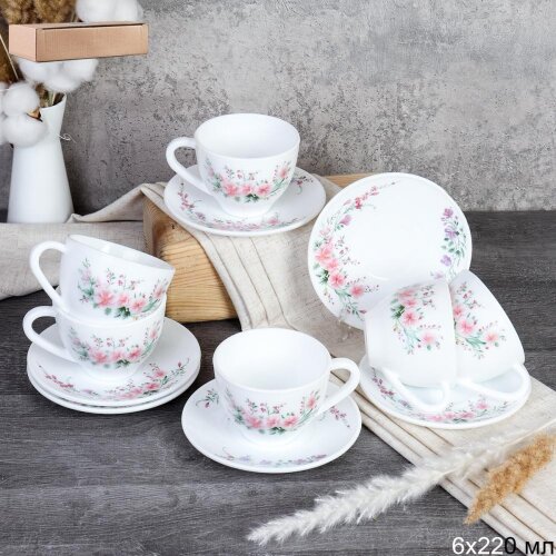 748990 (в уп.8шт.) - Чайный набор 12пр. 220мл. /GR [01110683] 748990 (в уп.8шт.) - Чайный набор 12пр. 220мл. /GREY-GB220/12 (7482)/, материал: стеклокерамика.