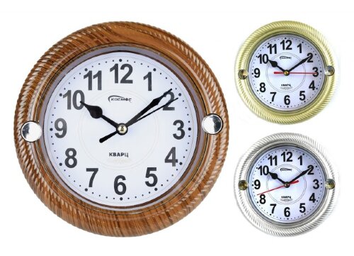 7016 MIX 3 цвета (серебряный, золотой, коричневый) [01105542] 7016 MIX 3 цвета (серебряный, золотой, коричневый), (в уп.60шт.) - Часы Космос, можно использовать как настольные есть подставка, так и настенные, кварцевый механизм плавного хода, размер: 150х150х20мм, материал: пластик, органическое стекло.