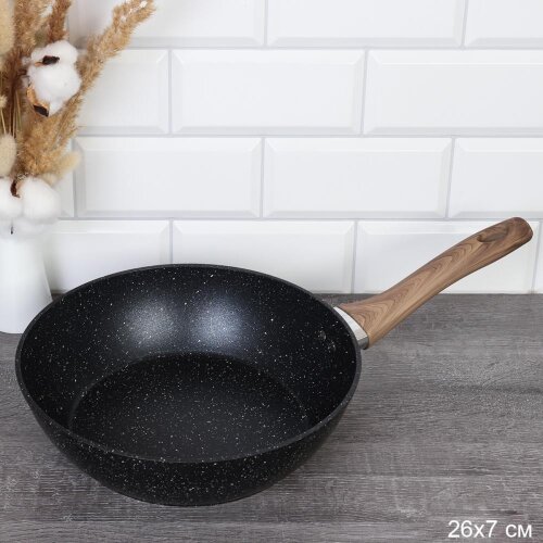 733876 (в уп.24шт.) - Сковорода - Сотейник б/крышк [01109060] 733876 (в уп.24шт.) - Сковорода - Сотейник б/крышки 26х8см, антипригарное покрытик Гранит /индукция/ RSD-45 / Soft Touch/ 716121 /, материал: металл.