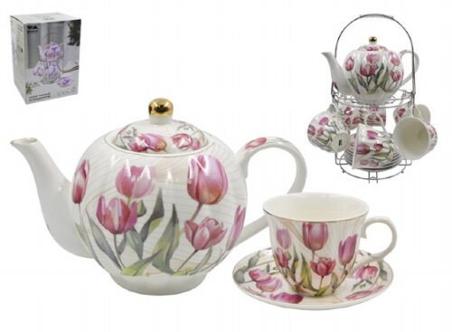 00110495 (в уп.8наб.) - Чайный набор 13пр. Lavenir [01110859] 00110495 (в уп.8наб.) - Чайный набор 13пр. Lavenir на мет.подставке SRD03-522 (Чайник с крышкой 1070мл. - 1шт, кружка 220мл. - 6шт, блюдце 14см. - 6шт.), материал: фарфор.