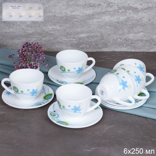 708259 (в уп.8наб.) - Чайный набор 12пр. 250мл. / [01105208] 708259 (в уп.8наб.) - Чайный набор 12пр. 250мл. / GB220/GD55-6A (6994)  Абстракция бирюза