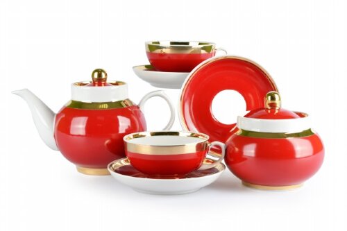 03182 (в уп.1наб.) - Сервиз чайный 14 предм. на 6п [01097266] 03182 (в уп.1наб.) - Сервиз чайный 14 предм. на 6персон Рубин "Рубин" (Чайник емк 700мл - 1шт, сахарница емк 500мл - 1шт, чашка чайная емк 220мл - 6шт, блюдце диам 140мм - 6шт.) (фарфор)