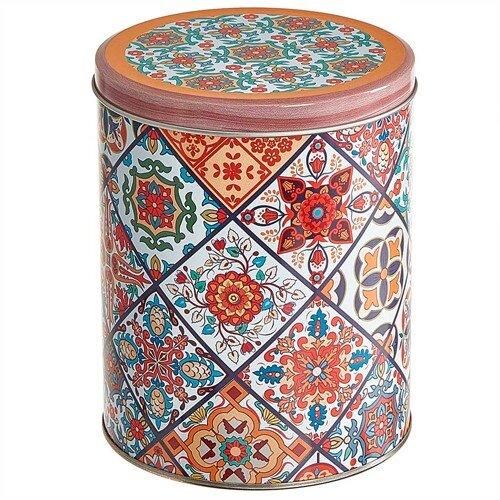 563608-РСВ (в уп.8шт.) - Банка жестяная 1,7л, круг [01110618] 563608-РСВ (в уп.8шт.) - Банка жестяная 1,7л, круглая с декоративным покрытием для хранения чая, специй, сыпучих продуктов Времена года (оранж) Ц120h152v170-01967