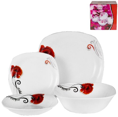 JY-S-19-07 (в кор.2наб.) - Столовый набор 19пр. "М [01093701] JY-S-19-07 (в кор.2наб.) - Столовый набор 19пр. "Мак" квадратный ( 6 мелк.тарелок 190мм + 6 мелк.тарелок 240мм + 6 салатников 7" + 1 салатник 8"), цветная упаковка.