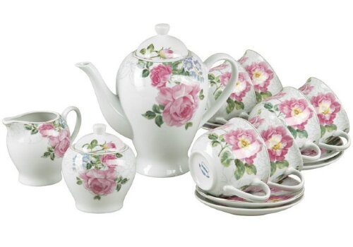 115011-15-RPO (в уп.6наб.) - Чайный набор 15пр,  6 [01094857] 115011-15-RPO (в уп.6наб.) - Чайный набор 15пр,  6 чашек 250мл с блюдцами 14х14см, чайник 1200мл, молочник 200мл, сахарница 250мл. Материал: фаянс.