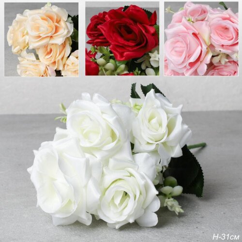 731569 (в уп.2шт.) - Цветок искусственный Букет ро [01110918] 731569 (в уп.2шт.) - Цветок искусственный Букет роз H=31см. / 149NA-40 /, материал: пластик.