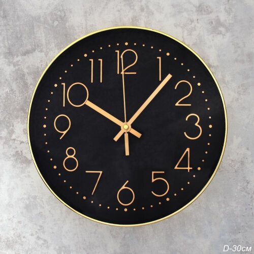 736755 (в уп.30шт.) - Часы настенные D=30см, черны [01110508] 736755 (в уп.30шт.) - Часы настенные D=30см, черные / FJ6154T6-В /, материал: пластик, стекло.