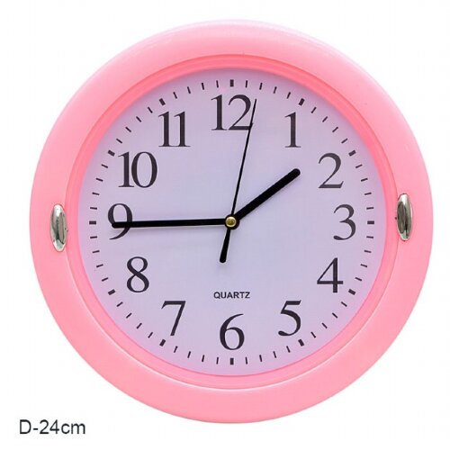 621902 (в уп.40шт.) - Часы настенные 24см. / 8706P [01104130] 621902 (в уп.40шт.) - Часы настенные 24см. / 8706P / розовые, материал: пластик, стекло.