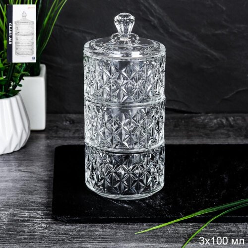 747653 (в уп.48шт.) - Банка для специй 100мл, 3 яр [01111009] 747653 (в уп.48шт.) - Банка для специй 100мл, 3 яруса / TG049-2 /, материал: стекло.
