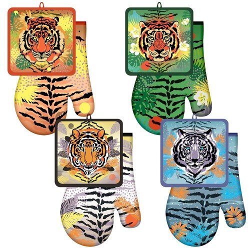 418603-РСВ (в уп.1наб.) - Прихватка с рукавицей "А [01047864] 418603-РСВ (в уп.1наб.) - Прихватка с рукавицей "Ауф Тигр", набор из 2-х предметов. HN88-393, размер: прихватка 17х17см, рукавица 17х27см, материал: рабочая часть и наполнитель 100% хлопок, декоративная часть 100% полиэстер.