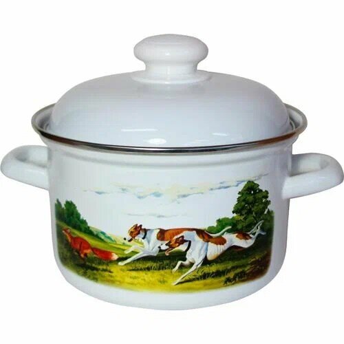 539709-РСВ (в уп.8шт.) - Кастрюля с крышкой 2л. Лы [01108989] 539709-РСВ (в уп.8шт.) - Кастрюля с крышкой 2л. Лысьвенские эмали С-16104АП2 Гончие. материал: эмалированная сталь.