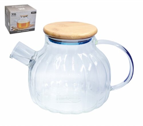 00102286 (в уп.18шт.) - Чайник заварочный стеклянн [01110867] 00102286 (в уп.18шт.) - Чайник заварочный стеклянный 1000мл. Lavenir, 1710-1000,  крышка бамбук, материал: бамбук, нержавеющая сталь, стекло.