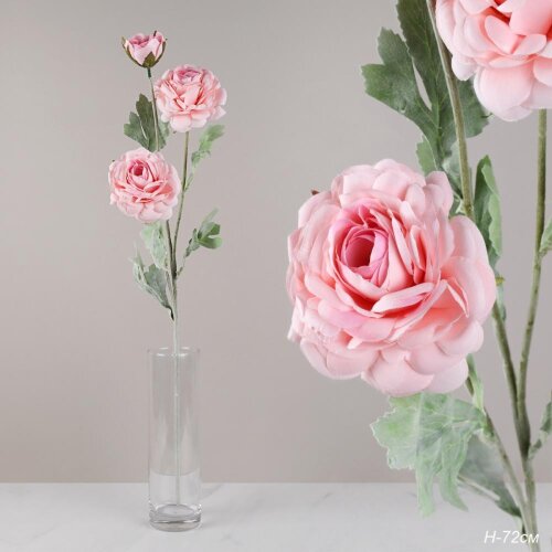 739876 (в уп.400шт.) - Цветок искусственный Ранунк [01111646] 739876 (в уп.400шт.) - Цветок искусственный Ранункулюс розовый H=72см. / RF-1571 /, пластик.