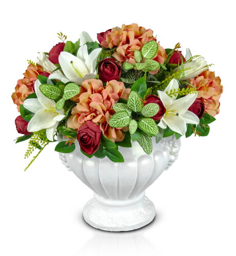 Ваза белая с лилиями, размер: высота 50см, ширина [01089545] Ваза белая с лилиями, размер: высота 50см, ширина 50см., материал: гипс РУЧНАЯ РАБОТА