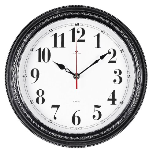 2950-102 (в уп.10шт.) - Часы настенные круг., корп [01081358] 2950-102 (в уп.10шт.) - Часы настенные круг., корпус чёрн.с серебром"Классика" "Рубин", механизм с плавным ходом,размер: 28,5х28,5х4,5см, материал: пластик, стекло, металл.