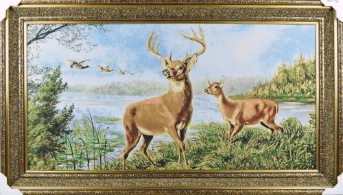 130*70 71 М/Р Семья Оленей, картина гобелен с люре [01094480] 130*70 71 М/Р Семья Оленей, картина гобелен с люрексом