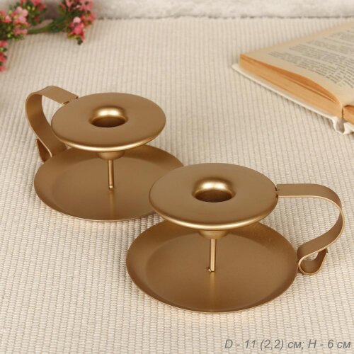 719148 (в уп.60шт.) - Подсвечники, набор 2шт. d=11 [01019919] 719148 (в уп.60шт.) - Подсвечники, набор 2шт. d=11 (2,2) см, h=6см, бронза /HA-08/, материал: металл.