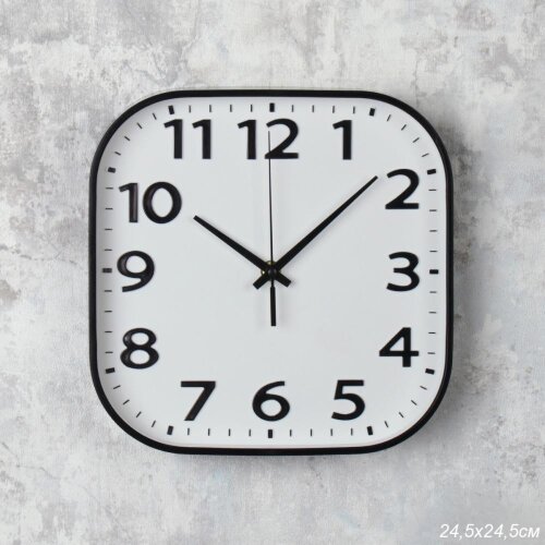 738874 (в уп.40шт.) - Часы настенные 24,5х24,5см ч [01108302] 738874 (в уп.40шт.) - Часы настенные 24,5х24,5см черные / Y8025T10-1 /, материал: пластик, стекло.