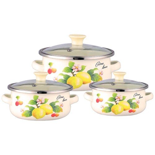 519773-РСВ (в уп.1наб.) - Набор мини-кастрюль 6пр. [01108386] 519773-РСВ (в уп.1наб.) - Набор мини-кастрюль 6пр. со стекл.крышками (0,5л. (d=12 см), 0,8л. (d=14см), 1,2л. (d=16см) с внутренним эмалированным покрытием) Z-80618, материал: эмалированная сталь,