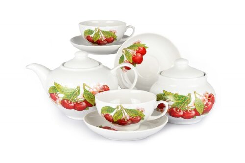 07270 (в уп.1наб.) - Сервиз чайный 14пр. Дачный "В [01095292] 07270 (в уп.1наб.) - Сервиз чайный 14пр. Дачный "Вишня" на 6 персон: Чайник 800мл - 1 шт, сахарница 500мл - 6шт, чашка чайная 220мл - 6шт, блюдце 140мм - 6шт.