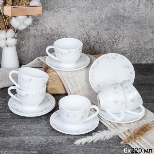 748995 (в уп.8шт.) - Чайный набор 12пр. 220мл. /GR [01110682] 748995 (в уп.8шт.) - Чайный набор 12пр. 220мл. /GREY-GB220/12 (7437-2)/, материал: стеклокерамика.