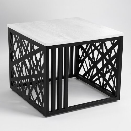 СтЖ104 Стол журнальный, 51х51х42 см, ЛДСП белый па [01109379] СтЖ104 Стол журнальный, 51х51х42 см, ЛДСП белый пайн бетон, металл чёрный (цвет 06, разобр.вид), Мансарда