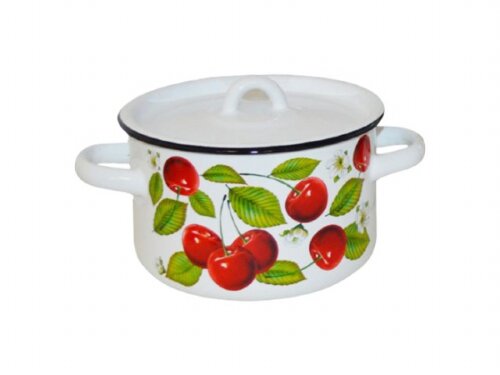 93431 (в уп.4шт.) - Кастрюля цилин. с крышкой 4,5л [01108977] 93431 (в уп.4шт.) - Кастрюля цилин. с крышкой 4,5л. "Вишня ягоды" 1с17с белоснежная, материал: эмалированная сталь.
