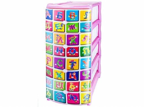 55143 (в уп.1шт.) - Комод №3 "Алфавит" 301 (микс), [01110844] 55143 (в уп.1шт.) - Комод №3 "Алфавит" 301 (микс), размер: 400х480х980мм, материал: пластик.