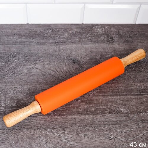 751896 (в уп.72шт.) - Скалка 43х25х5см. / RL-924 / [01111444] 751896 (в уп.72шт.) - Скалка 43х25х5см. / RL-924 / оранжевый, материал: силикон, дерево.