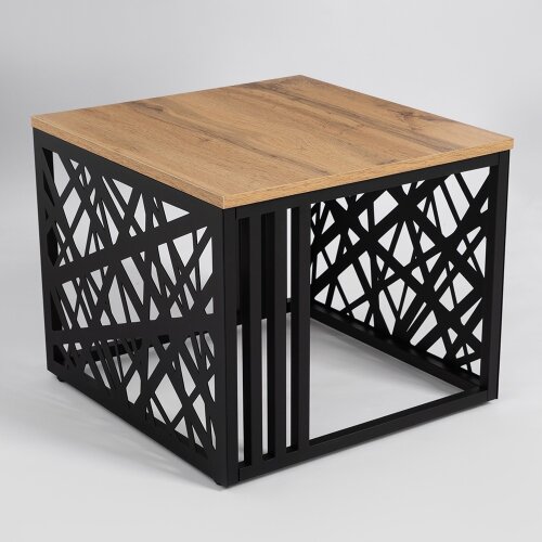 СтЖ104 Стол журнальный, 51х51х42 см, ЛДСП дуб вота [01109380] СтЖ104 Стол журнальный, 51х51х42 см, ЛДСП дуб вотан, металл чёрный (цвет 05, разобр.вид), Мансарда