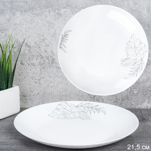 744009 (в уп.8наб.) - Тарелка 220мм, обеденная, на [01110374] 744009 (в уп.8наб.) - Тарелка 220мм, обеденная, набор 6шт, Евро Дэй / FLYGP85 (24203) / Листья графика, материал: стеклокерамика.
