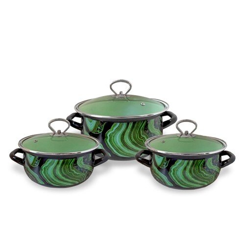 498838-РСВ (в уп.1наб.) - Набор из 3-х кастрюль с [01106849] 498838-РСВ (в уп.1наб.) - Набор из 3-х кастрюль с крышками (2л, 3л, 4л.) "ТАЛИСМАН-1-ЭКСТРА стиль" пр-во ООО "КМК", материал: эмалированная сталь.