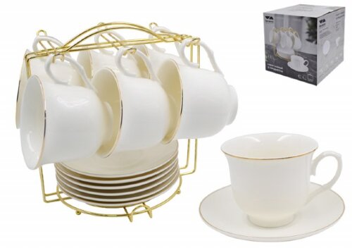 100376 (в уп.8шт.) - Чайный набор 12пр. на мет.под [01108826] 100376 (в уп.8шт.) - Чайный набор 12пр. на мет.подст. Lavenir "Пломбир" (6 кружек 240мл, 6 блюдец 14см.), TC109-GL, материал: фарфор.