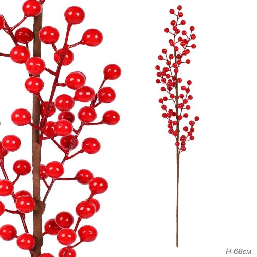 731799 (в уп.500шт.) - Ветка декоративная Ягода 7 [01110454] 731799 (в уп.500шт.) - Ветка декоративная Ягода 7 веток, H=68см. / GTN-12 /, материал: пластик.
