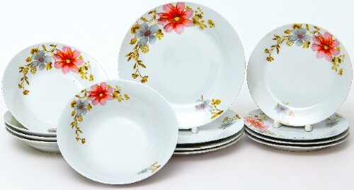 129-20057 (в уп.4наб.) - Столовый набор 13пр. &quot;ФИО [01093697] 129-20057 (в уп.4наб.) - Столовый набор 13пр. "ФИОНА ОРЛИ" (4 мелкие тарелки 190мм + 4 глубокие тарелки 205мм 500мл+ 4 мелкие тарелки 230мм + салатник 920мл 205мм), цветная упаковка.