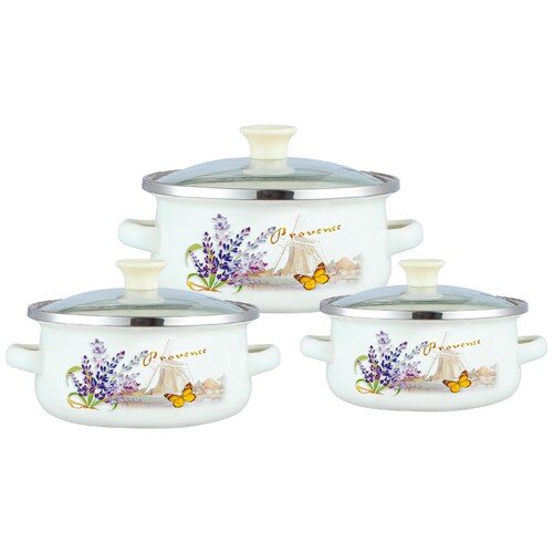 565596-РСВ (в уп.1наб.) - Набор мини-кастрюль со с [01110705] 565596-РСВ (в уп.1наб.) - Набор мини-кастрюль со стекл. крышками, 6 предм. Z-80640, (0,5л. (d12см), 0,8л. (d14 см), 1,2л. (d16 см) с внутренним эмалированным покрытием), подходит для индукции, материал: эмалированная сталь, стекло, пластик.