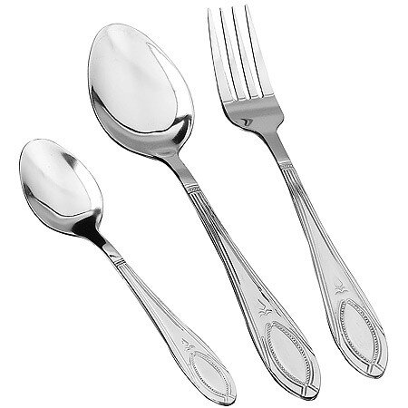 40537 (в уп.12наб.) - Набор столовых приборов 18пр [01110580] 40537 (в уп.12наб.) - Набор столовых приборов 18пр. в подарочной упаковке Серебро (Ложка столовая 19,5х4,1см. - 6шт, вилка столовая 19,5х2,4см. - 6шт, ложка чайная 14х2,8см. - 6шт.), материал: нержавеющая сталь.