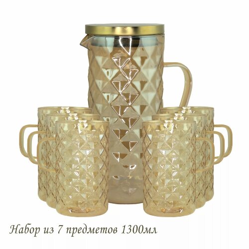 160-253 (в уп.8наб.) - Набор 7пр. (Графин 1300мл и [01106103] 160-253 (в уп.8наб.) - Набор 7пр. (Графин 1300мл и 6 стаканов в подарочной упаковке.), материал: боросиликатное стекло.