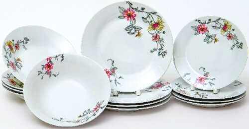 129-20058 (в уп.4наб.) - Столовый набор 13пр. &quot;ФИО [01093698] 129-20058 (в уп.4наб.) - Столовый набор 13пр. "ФИОНА ОТТАВА" (4 мелкие тарелки 190мм + 4 глубокие тарелки 205мм 500мл+ 4 мелкие тарелки 230мм + салатник 920мл 205мм), цветная упаковка.