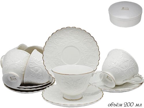 105-265 (в уп.6шт.) - Чайный набор 12пр. СНЕЖАНА в [01108959] 105-265 (в уп.6шт.) - Чайный набор 12пр. СНЕЖАНА в под.упаковке (6 кружек 200мл, 6 блюдец.), материал: фарфор.