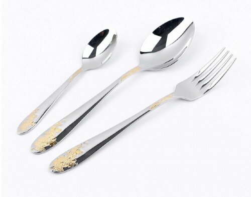 HB-36001 (в уп.8наб.) - Набор стол.приборов 36пр. [01111266] HB-36001 (в уп.8наб.) - Набор стол.приборов 36пр. Hower (12 столовых ложек, 12 столовых вилок, 12 десертных ложек, декоративные рисунки на ручках. Зеркально отполированная поверхность. Декоративная отделка под золото.Фрагментарная матовая полировка, подходит для чистки в посудомоечной машине, материал: нерж.сталь 18/10.