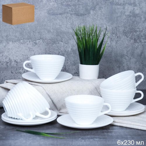 716416 (в уп.8шт.) - Чайный набор 12пр. Риф белый [01108470] 716416 (в уп.8шт.) - Чайный набор 12пр. Риф белый (Кружка 230мл, бдюдце - 6шт.)     / N-BWB230BWBD60-6 (WHITE) /, материал: стеклокерамика.