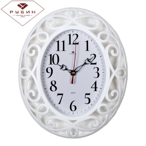 3126-003 (в кор.10шт.) - Часы настенные овал &quot;Клас [01086956] 3126-003 (в кор.10шт.) - Часы настенные овал "Классика" "Рубин", корпус белый, размер: 31х26см., материал: пластмасса, стекло, металл.