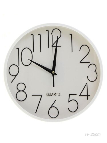 671170 (в уп.40шт.) - Часы настенные D=25см, белые [01110501] 671170 (в уп.40шт.) - Часы настенные D=25см, белые / 6053T6 /, материал: пластик, стекло.